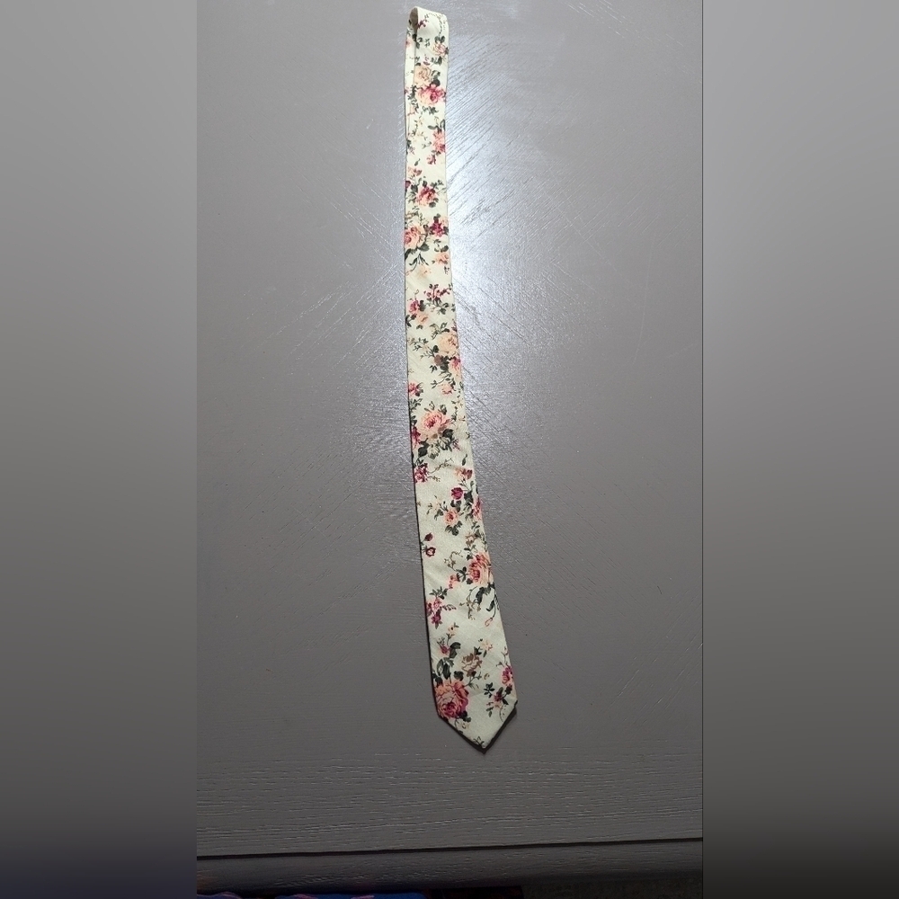 Floral Necktie Skinny Tie‎ Beige Pink Roses Flower Casual Party Wedding Elegant